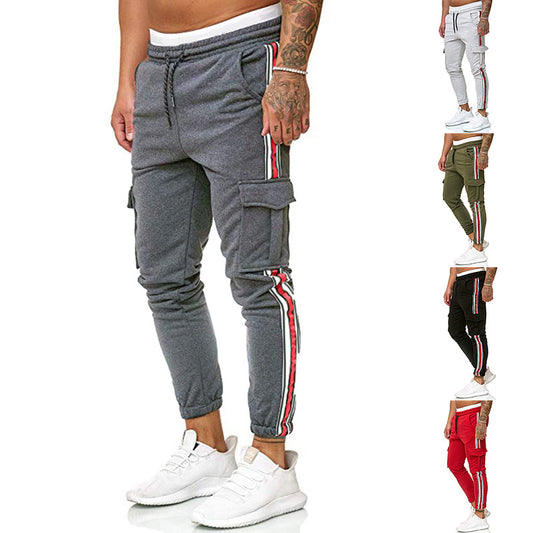 Pantalones Deportivos Casuales con Bolsillos en Rodilla y Diseño Rayado
