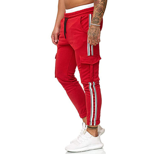 Pantalones Deportivos Casuales con Bolsillos en Rodilla y Diseño Rayado