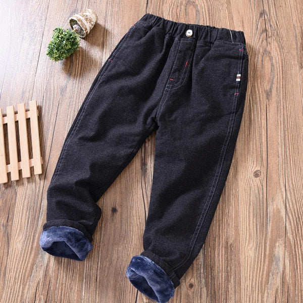 Pantalones Casuales de Invierno para Niños Estilo Coreano con Forro de Cachemira