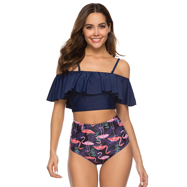 Bikini Estampado Multicolor con Volantes Europeo y Americano