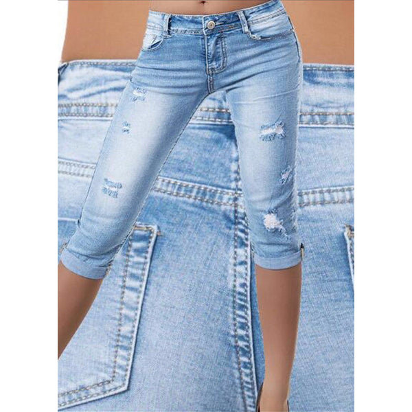 Shorts Vaqueros Cintura Alta Elásticos Slim Fit Desgastados