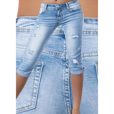 Shorts Vaqueros Cintura Alta Elásticos Slim Fit Desgastados