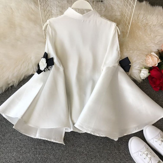 Blusa Elegante de Gasa con Mangas Voluminosas y Cuello Redondo - Image 3