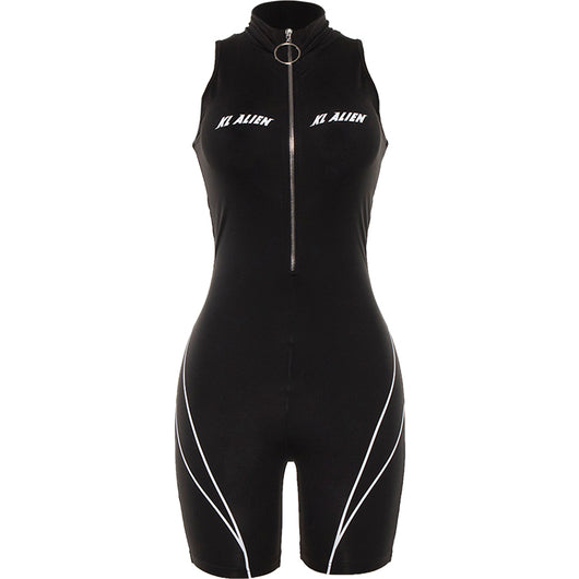 Jumpsuit Deportivo Negro para Mujer con Cuello Cremallera - Image 5