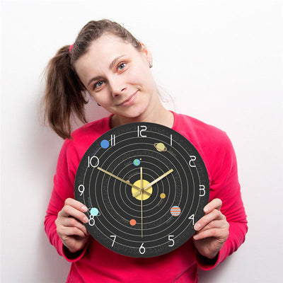 Reloj de Pared Educativo del Sistema Solar - Mapa de los Nueve Planetas