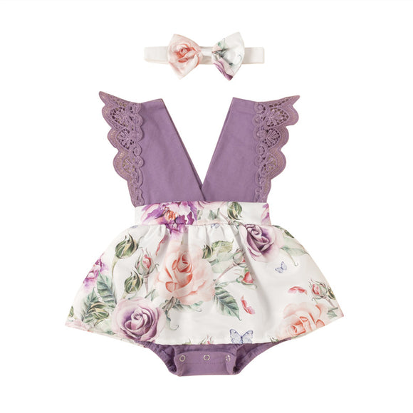 Vestido Enterizo Infantil con Escote en V y Flores