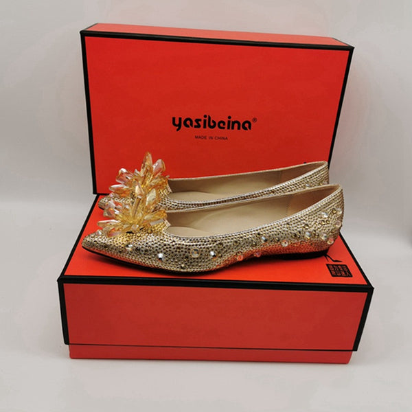 Zapatos de Novia con Tacón Plano y Flores de Cristales