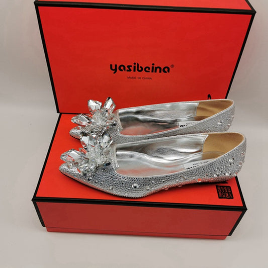 Zapatos de Novia con Tacón Plano y Flores de Cristales