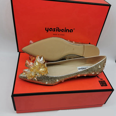 Zapatos de Novia con Tacón Plano y Flores de Cristales - Image 5