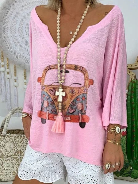 Blusa Estampada con Diseño de Auto Cartoon para Mujer - Image 5