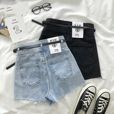 Shorts Denim Rotos Cintura Alta Estilo Coreano Pierna Ancha Retro - Image 2