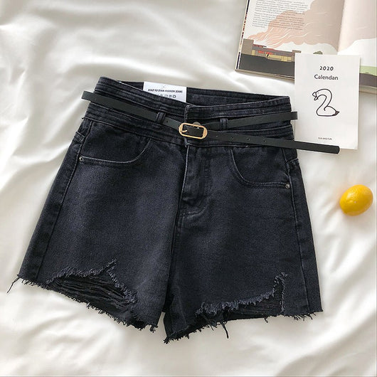 Shorts Denim Rotos Cintura Alta Estilo Coreano Pierna Ancha Retro - Image 3