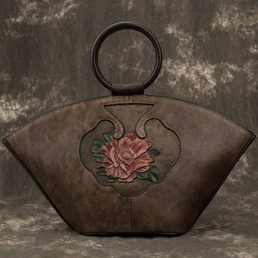 Cartera de Cuero Genuino con Flores Pintadas a Mano y Relieve Artesanal - Image 2
