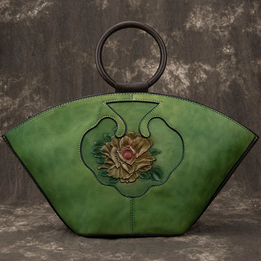 Cartera de Cuero Genuino con Flores Pintadas a Mano y Relieve Artesanal - Image 4