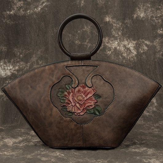 Cartera de Cuero Genuino con Flores Pintadas a Mano y Relieve Artesanal - Image 6