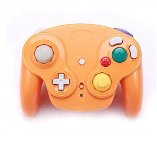 Purple NGC wireless game controller with detailed labels for control stick, D-pad, C-stick, A+B,X+Y buttons, and Start/Pause button. - Image 4
