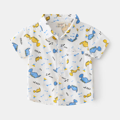 Camisa Infantil de Algodón Estampado - Manga Corta Casual con Cuello Solapa - Image 8