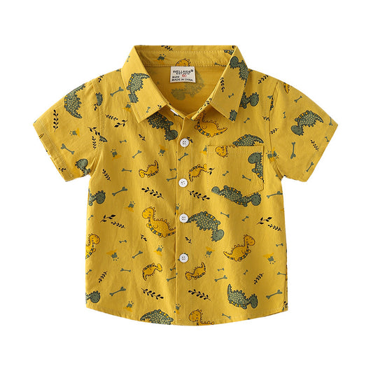 Camisa Infantil de Algodón Estampado - Manga Corta Casual con Cuello Solapa - Image 2