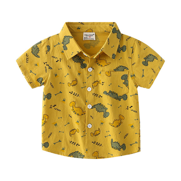 Camisa Infantil de Algodón Estampado - Manga Corta Casual con Cuello Solapa