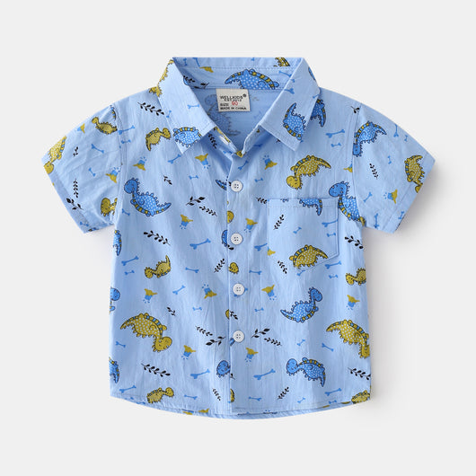 Camisa Infantil de Algodón Estampado - Manga Corta Casual con Cuello Solapa - Image 4