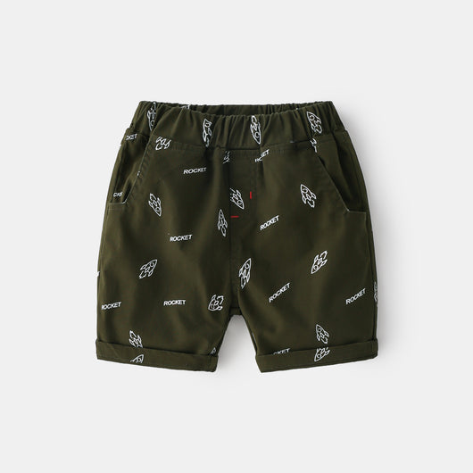 Pantalones Cortos Estilo Coreano para Niños con Diseño de Cohetes y Patrones Animados