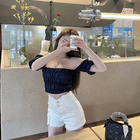 Blusa Tibetana Azul y Blanca - Camiseta Asimétrica de Diseño Minimalista para Mujer - Image 10