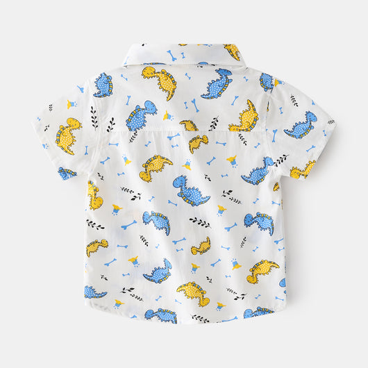 Camisa Infantil de Algodón Estampado - Manga Corta Casual con Cuello Solapa - Image 5