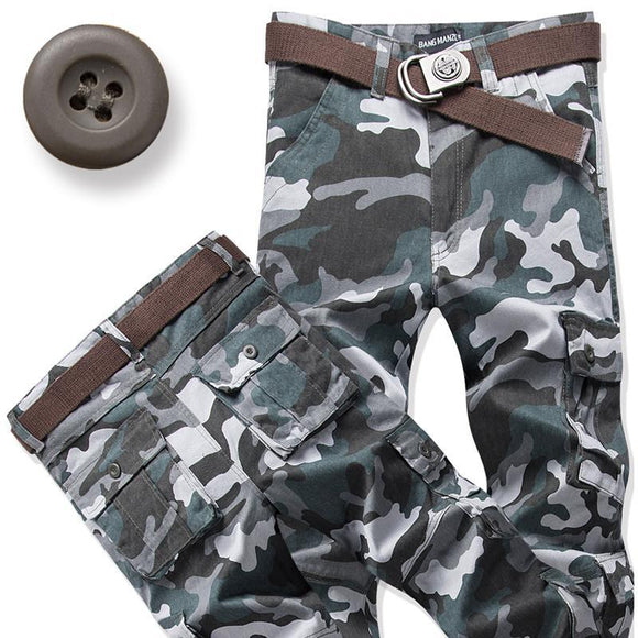 Pantalones Holgados de Cintura Alta con Múltiples Bolsillos Talla Grande