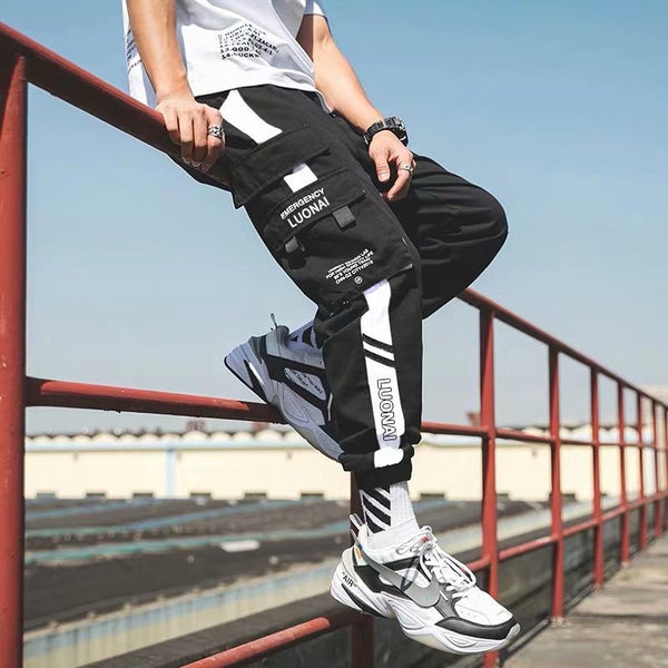 Pantalones Deportivos Holgados con Cordón y Múltiples Bolsillos