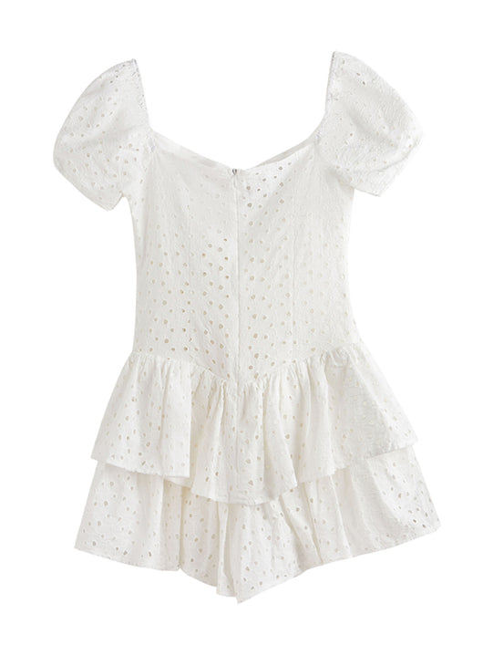 Vestido Blanco Calado Verano Cuello Cuadrado Sexy Elegante - Image 11
