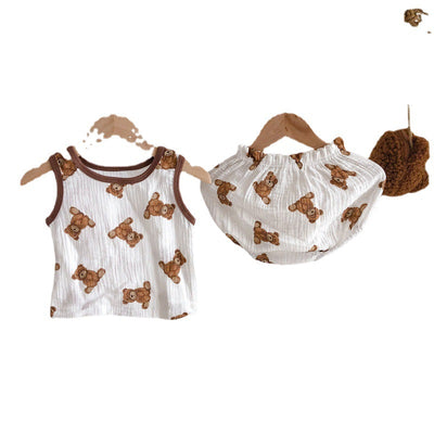 Conjunto de Verano para Bebé - Pijama de Algodón Suave con Osito Cartoon sin Mangas - Image 3