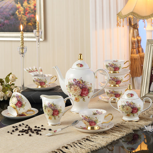 Juego de Taza y Platillo para Té de la Tarde con Diseño Floral Inglés