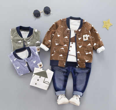 Conjunto Infantil de 3 Piezas: Chaqueta y Pantalón Largo con Estampado de Casa - Image 3