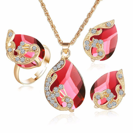 Conjunto de Joyería Nupcial con Piedras de Cristal - Collar y Aretes de Aleación - Image 11
