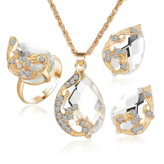 Conjunto de Joyería Nupcial con Piedras de Cristal - Collar y Aretes de Aleación - Image 12