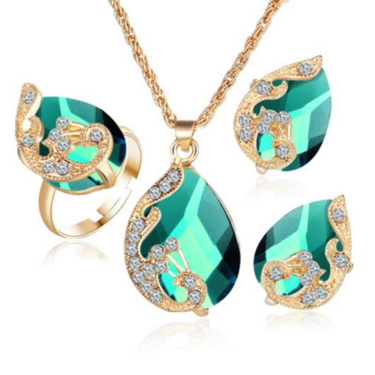 Conjunto de Joyería Nupcial con Piedras de Cristal - Collar y Aretes de Aleación - Image 9