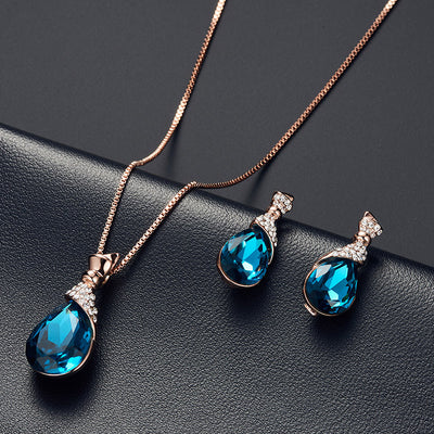 Conjunto de Joyería Nupcial con Piedras de Cristal - Collar y Aretes de Aleación - Image 13
