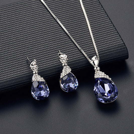 Conjunto de Joyería Nupcial con Piedras de Cristal - Collar y Aretes de Aleación