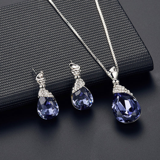 Conjunto de Joyería Nupcial con Piedras de Cristal - Collar y Aretes de Aleación