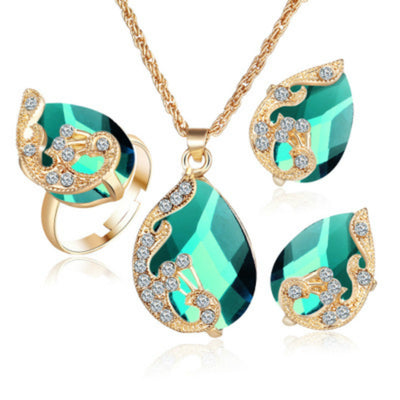 Conjunto de Joyería Nupcial con Piedras de Cristal - Collar y Aretes de Aleación - Image 3