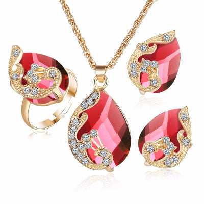 Conjunto de Joyería Nupcial con Piedras de Cristal - Collar y Aretes de Aleación - Image 6