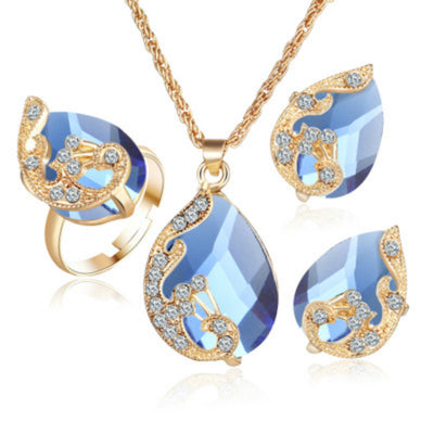 Conjunto de Joyería Nupcial con Piedras de Cristal - Collar y Aretes de Aleación - Image 7