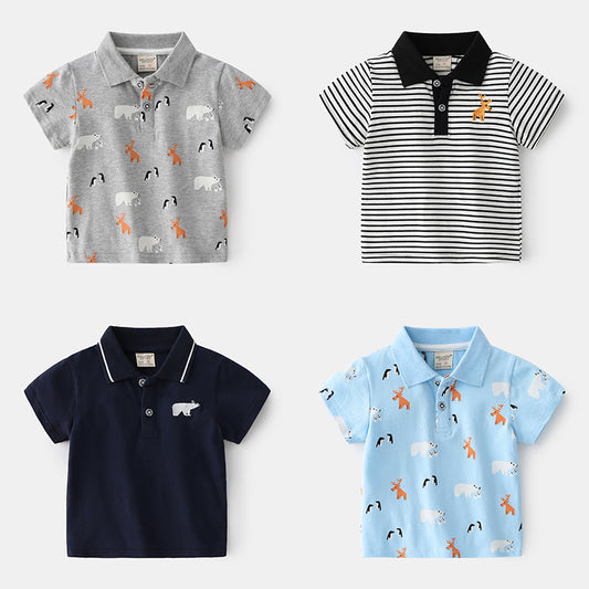 Playera Casual Coreana con Bordado de Caricatura y Cuello Solapa