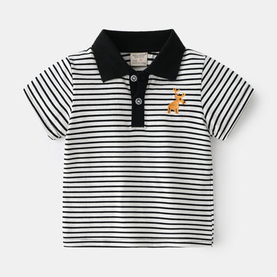 Playera Casual Coreana con Bordado de Caricatura y Cuello Solapa - Image 4