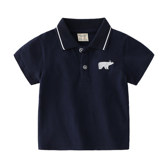 Playera Casual Coreana con Bordado de Caricatura y Cuello Solapa