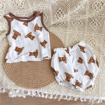Conjunto de Verano para Bebé - Pijama de Algodón Suave con Osito Cartoon sin Mangas - Image 7