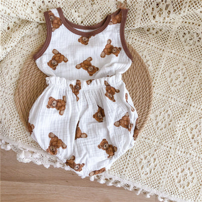 Conjunto de Verano para Bebé - Pijama de Algodón Suave con Osito Cartoon sin Mangas - Image 4