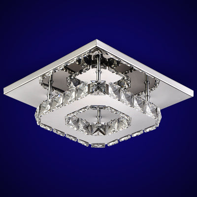 Lámpara Chandelier de Cristal y Acero Inoxidable con Anillo Circular - Image 8