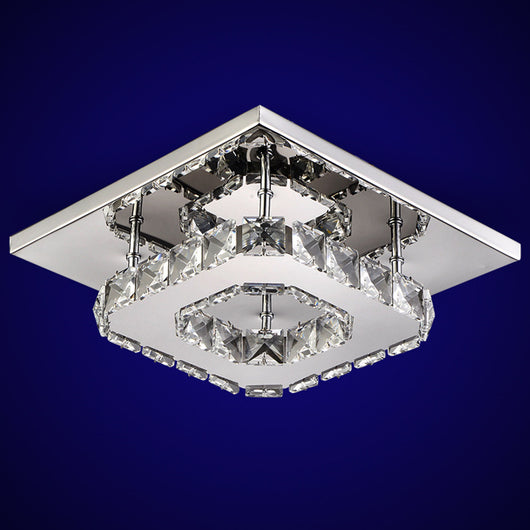 Lámpara Chandelier de Cristal y Acero Inoxidable con Anillo Circular - Image 8