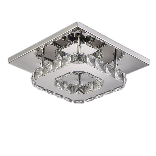 Lámpara Chandelier de Cristal y Acero Inoxidable con Anillo Circular